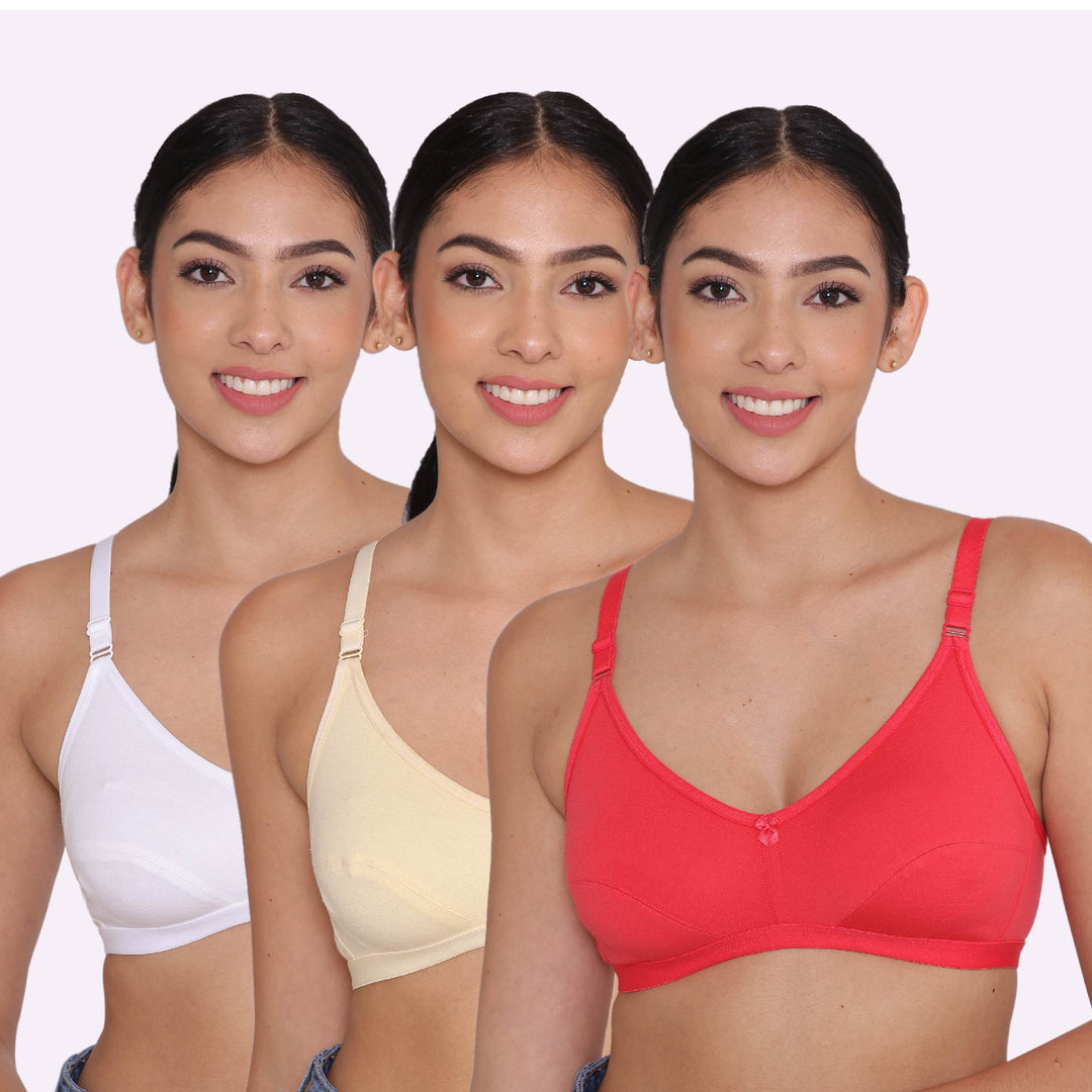 Women's Non Padded Non-Wired Regular Bra-PARIS Combo of 3