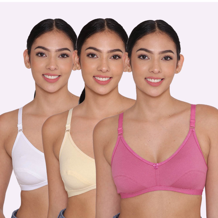 Women's Non Padded Non-Wired Regular Bra-PARIS Combo of 3