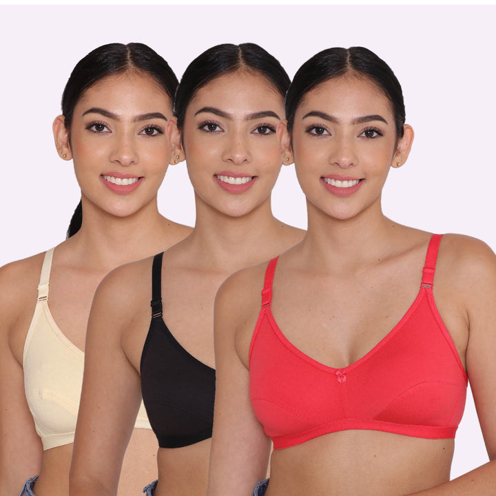 Women's Non Padded Non-Wired Regular Bra-PARIS Combo of 3