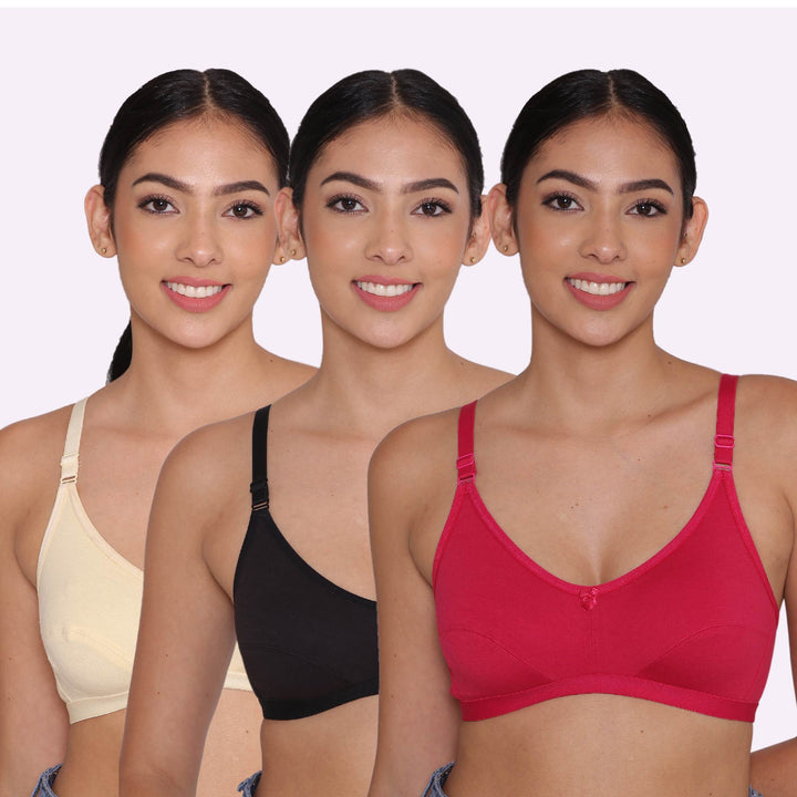 Women's Non Padded Non-Wired Regular Bra-PARIS Combo of 3