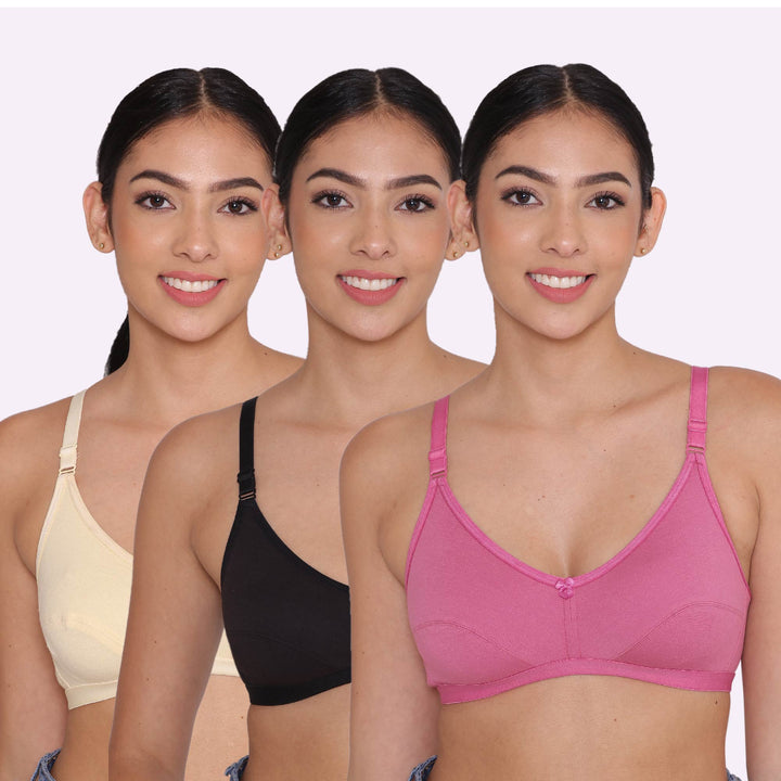 Women's Non Padded Non-Wired Regular Bra-PARIS Combo of 3