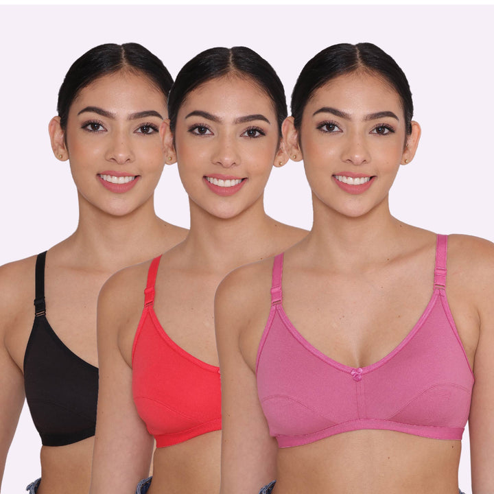 Women's Non Padded Non-Wired Regular Bra-PARIS Combo of 3