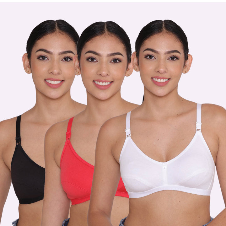 Women's Non Padded Non-Wired Regular Bra-PARIS Combo of 3