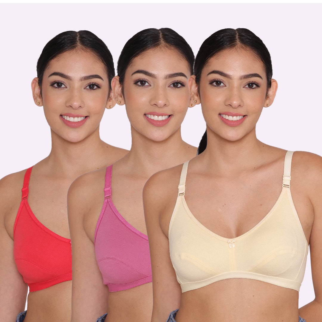 Women's Non Padded Non-Wired Regular Bra-PARIS Combo of 3