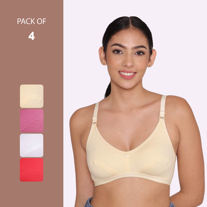 Women's Non Padded Non-Wired Regular Bra-PARIS Combo of 4