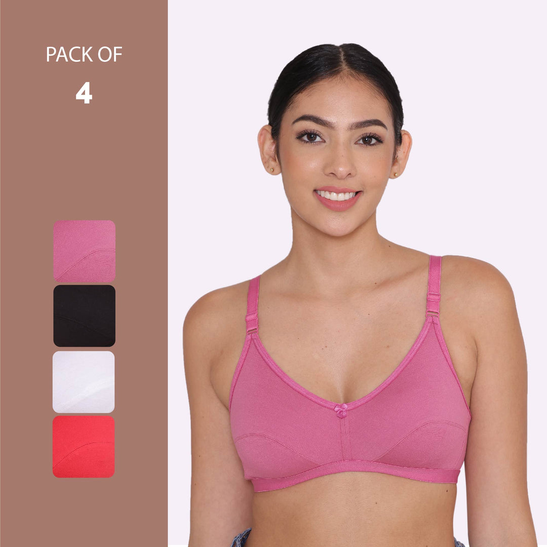 Women's Non Padded Non-Wired Regular Bra-PARIS Combo of 4