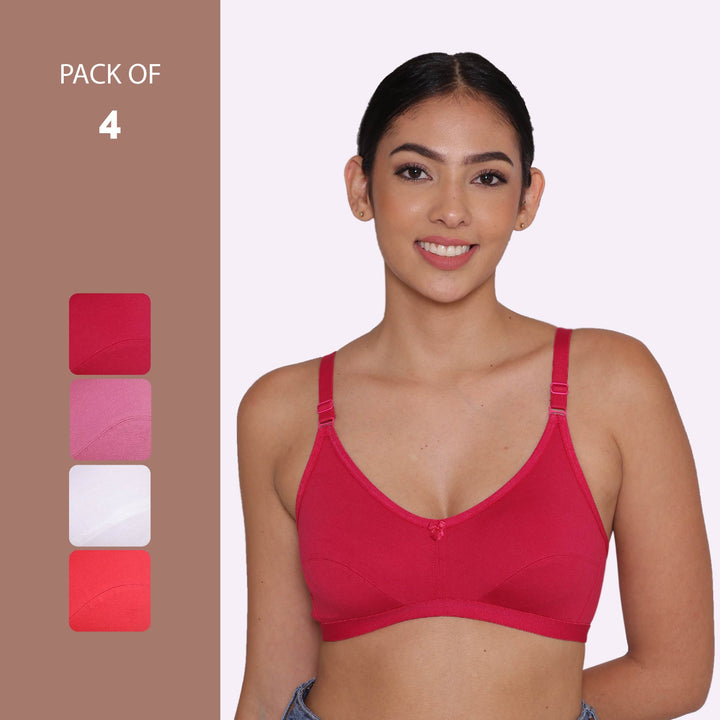Women's Non Padded Non-Wired Regular Bra-PARIS Combo of 4