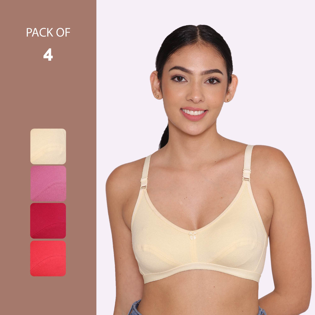 Women's Non Padded Non-Wired Regular Bra-PARIS Combo of 4