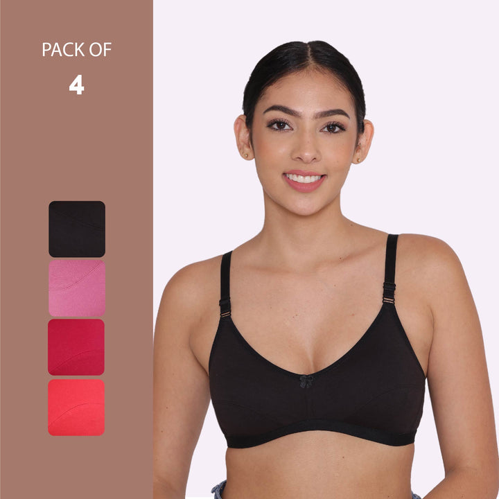 Women's Non Padded Non-Wired Regular Bra-PARIS Combo of 4