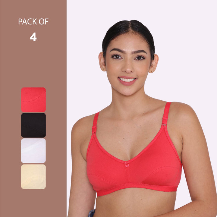Women's Non Padded Non-Wired Regular Bra-PARIS Combo of 4