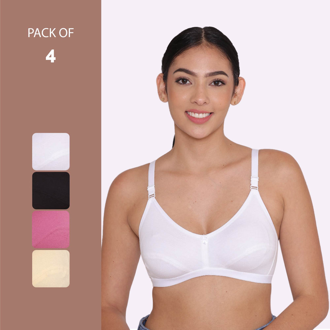 Women's Non Padded Non-Wired Regular Bra-PARIS Combo of 4