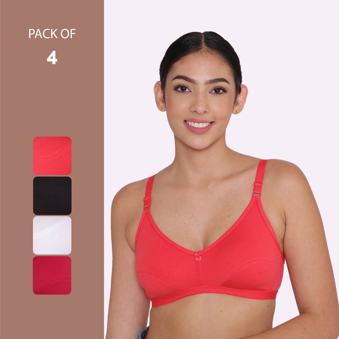 Women's Non Padded Non-Wired Regular Bra-PARIS Combo of 4