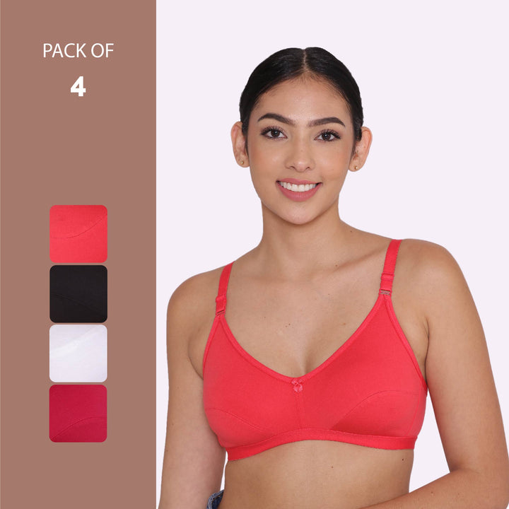 Women's Non Padded Non-Wired Regular Bra-PARIS Combo of 4