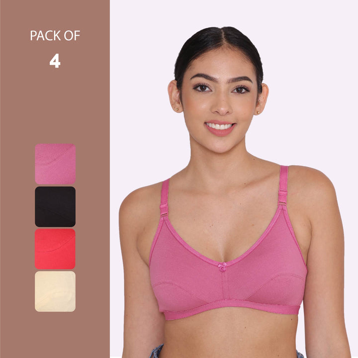 Women's Non Padded Non-Wired Regular Bra-PARIS Combo of 4