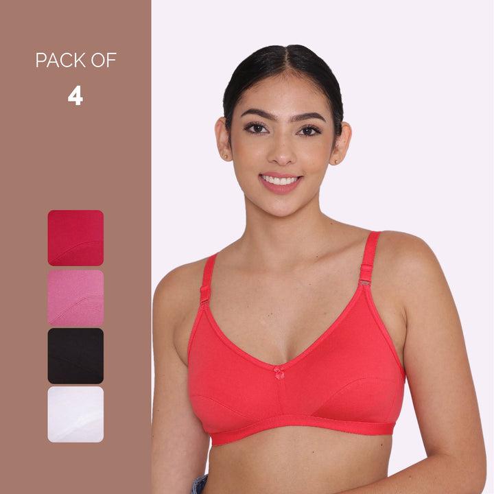 Women's Non Padded Non-Wired Regular Bra-PARIS Combo of 4