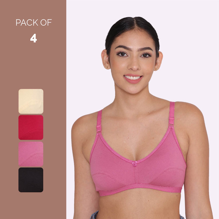 Women's Non Padded Non-Wired Regular Bra-PARIS Combo of 4