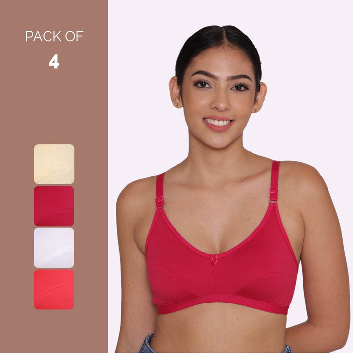 Women's Non Padded Non-Wired Regular Bra-PARIS Combo of 4