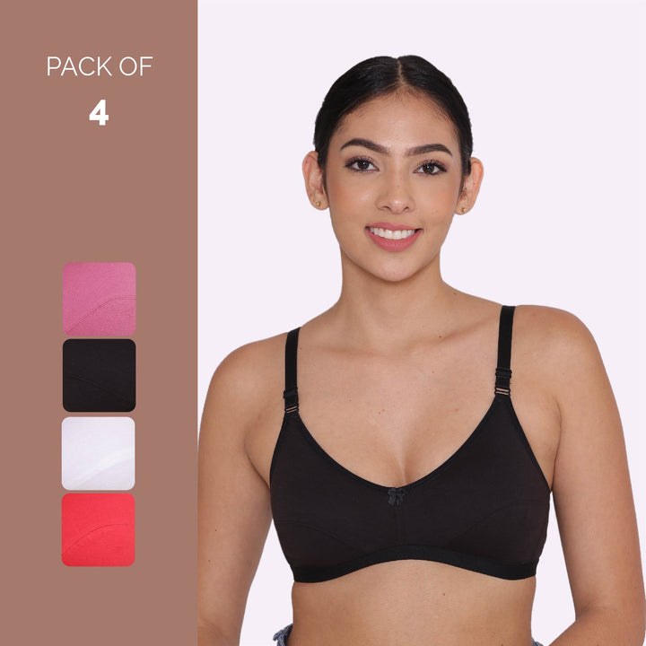 Women's Non Padded Non-Wired Regular Bra-PARIS Combo of 4