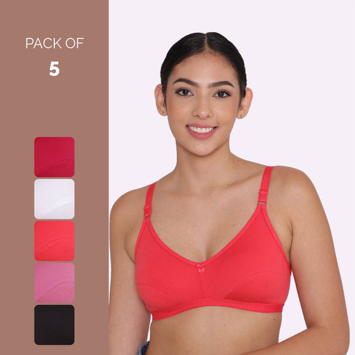 Women's Non Padded Non-Wired Regular Bra-PARIS Combo of 5