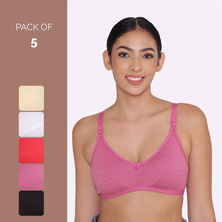 Women's Non Padded Non-Wired Regular Bra-PARIS Combo of 5