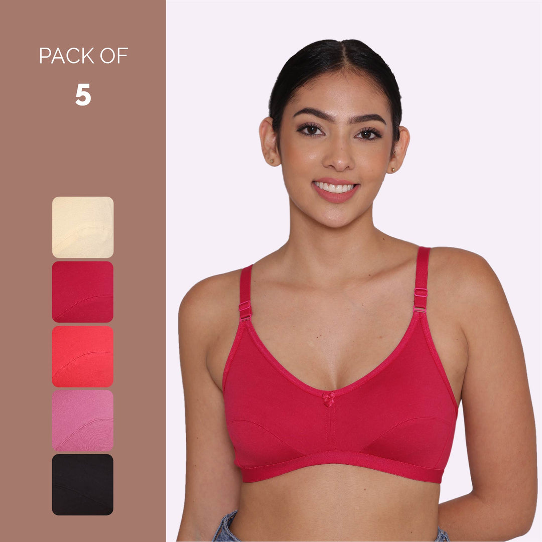 Women's Non Padded Non-Wired Regular Bra-PARIS Combo of 5