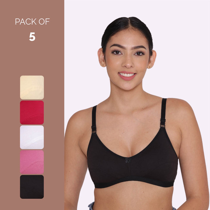 Women's Non Padded Non-Wired Regular Bra-PARIS Combo of 5