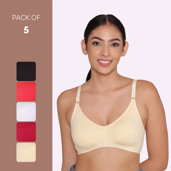 Women's Non Padded Non-Wired Regular Bra-PARIS Combo of 5