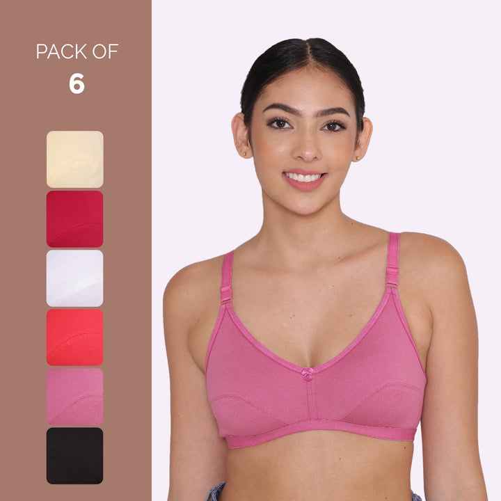 Women's Non Padded Non-Wired Regular Bra-PARIS Combo of 6
