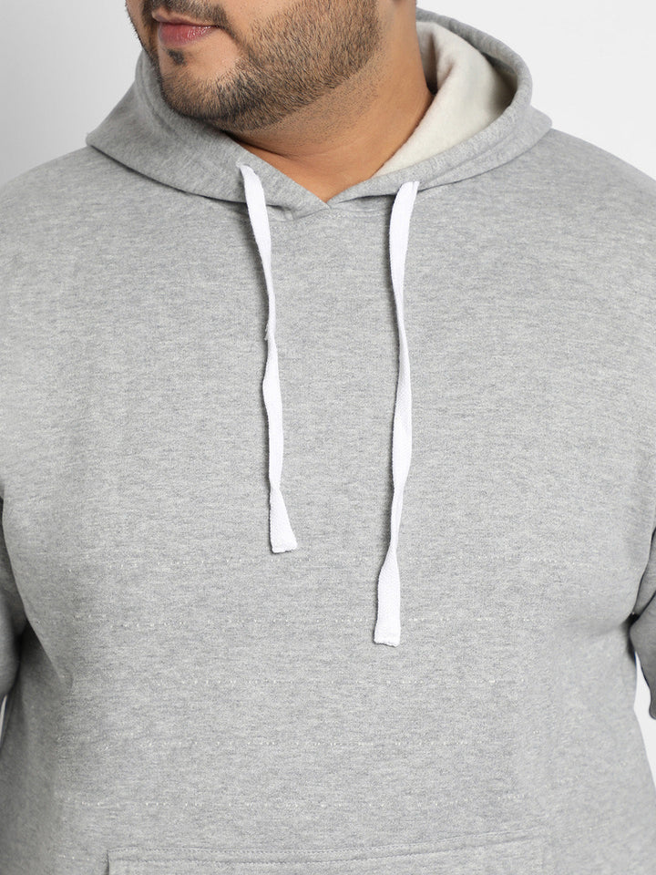 Light Grey Pullover Hoodie With Contrast Drawstring