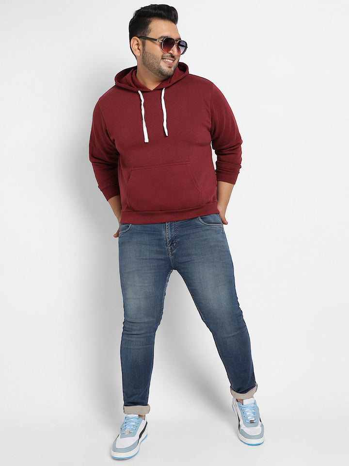 Maroon Red Pullover Hoodie With Contrast Drawstring