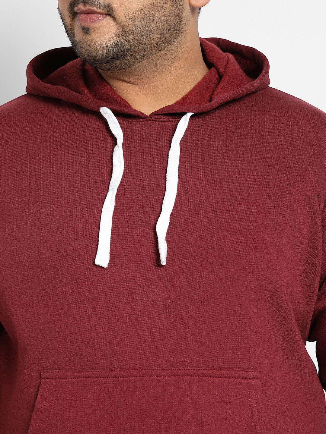 Maroon Red Pullover Hoodie With Contrast Drawstring