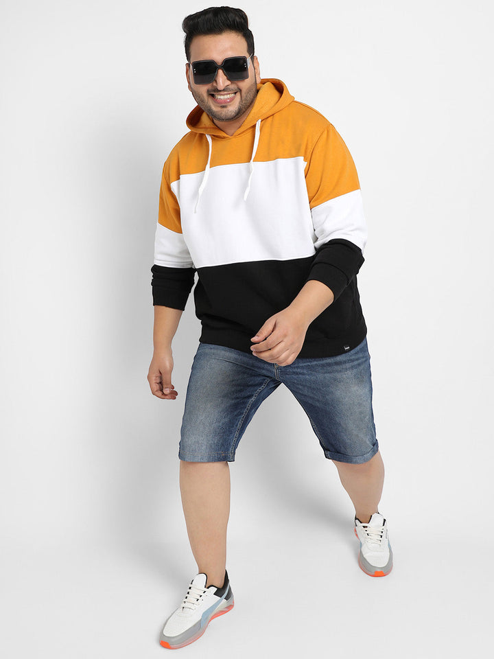 Multicolour Contrast Panel Hoodie With Ribbed Hem