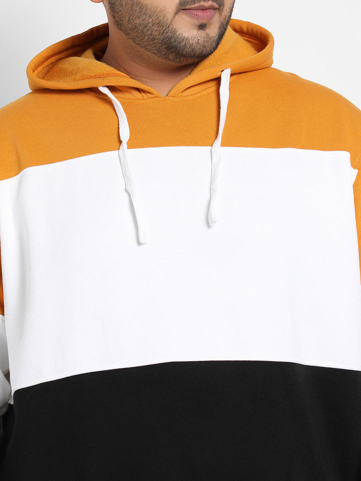 Multicolour Contrast Panel Hoodie With Ribbed Hem