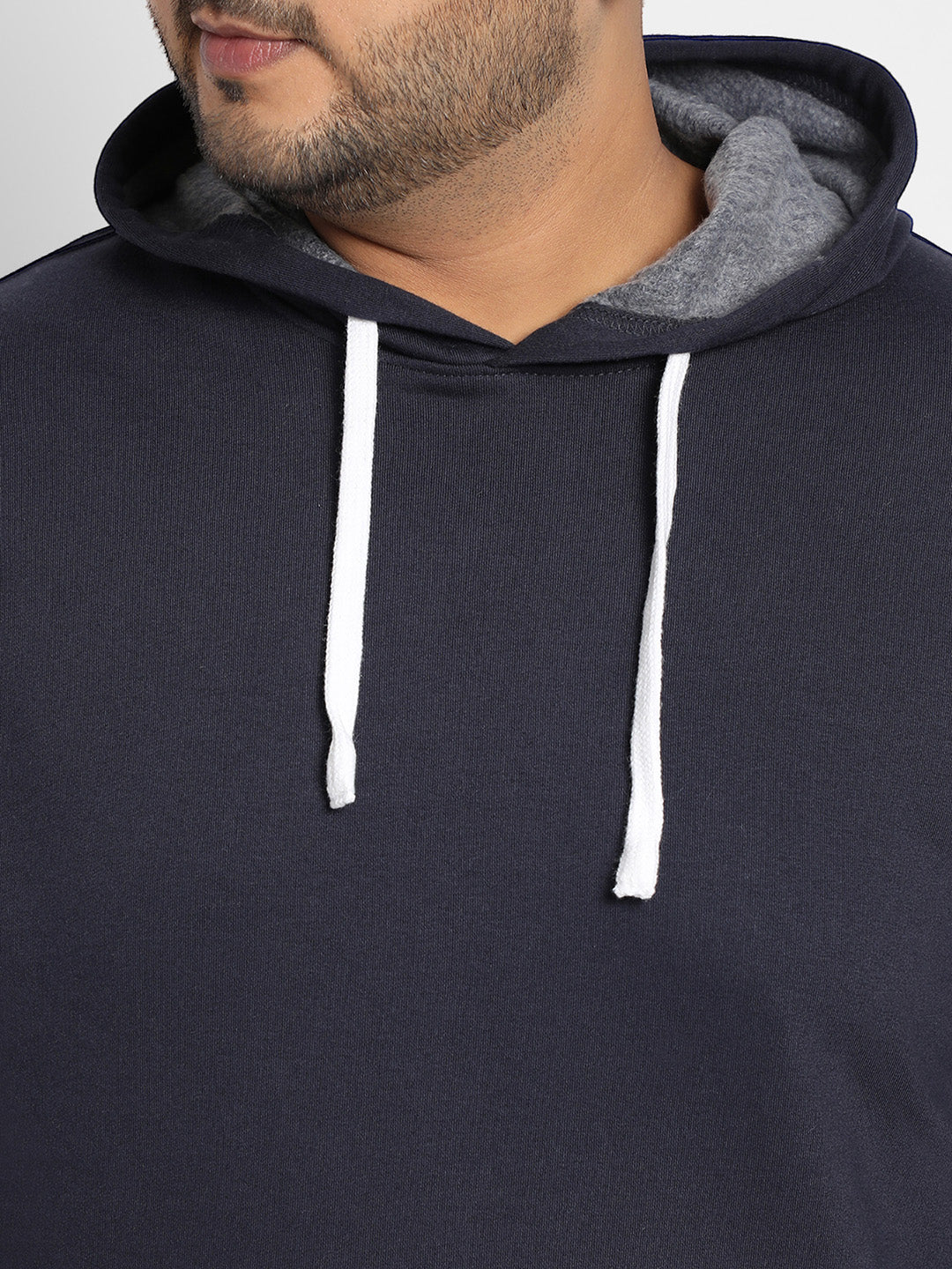 Navy Blue Pullover Hoodie With Contrast Drawstring
