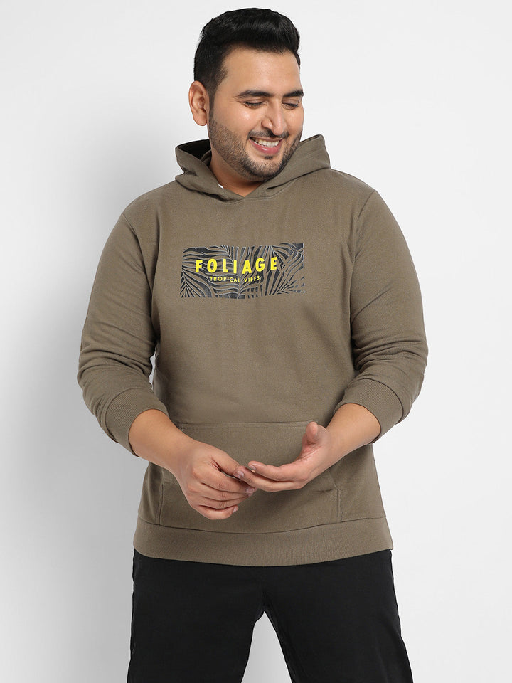 Olive Green Foliage Hoodie With Kangaroo Pocket