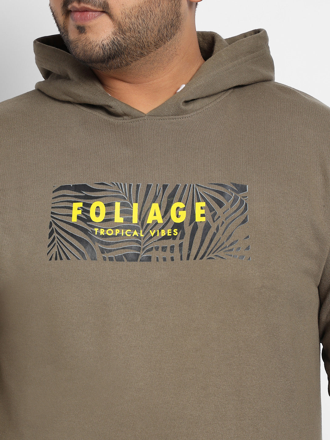 Olive Green Foliage Hoodie With Kangaroo Pocket