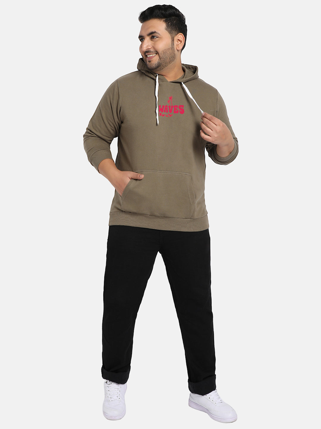 Olive Green Happy Waves Hoodie