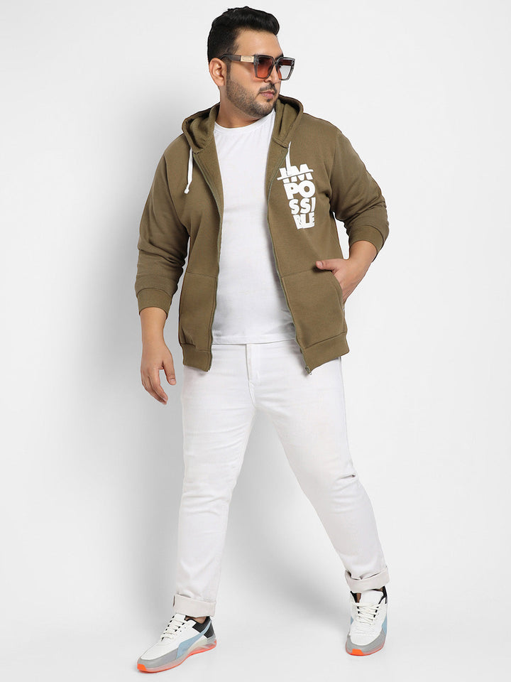 Olive Green Zip-Front Impossible Hoodie With Contrast Drawstring