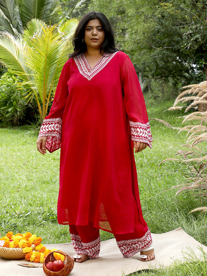 Indie Leaf-Lined Imprint Kurta Set