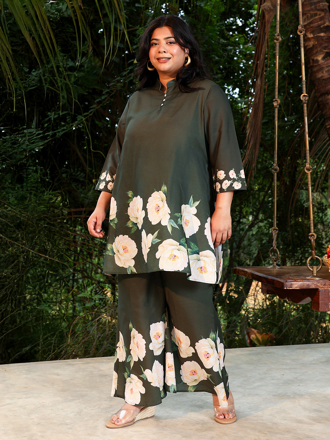 Flared Roses-Imprint Kurta Set