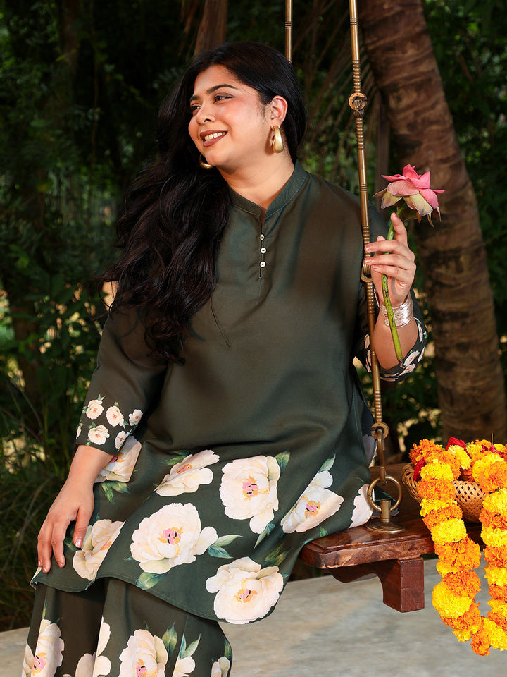 Flared Roses-Imprint Kurta Set