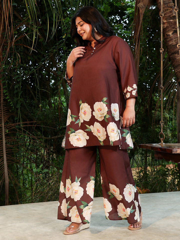 Flared Roses-Imprint Kurta Set