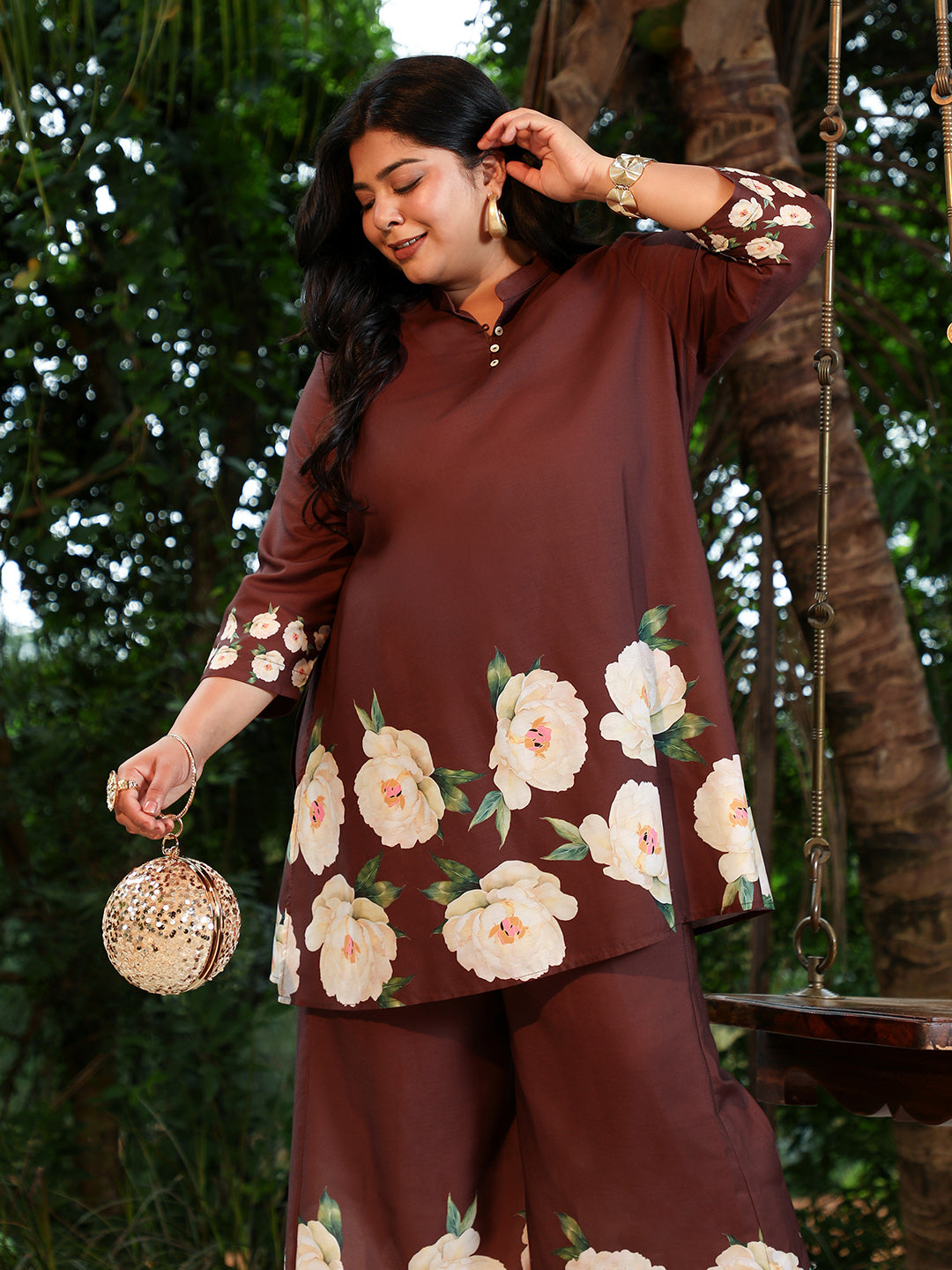 Flared Roses-Imprint Kurta Set