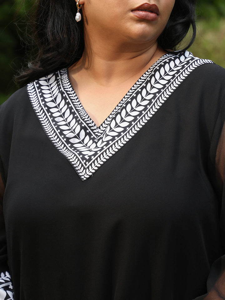 Indie Leaf-Lined Imprint Kurta Set