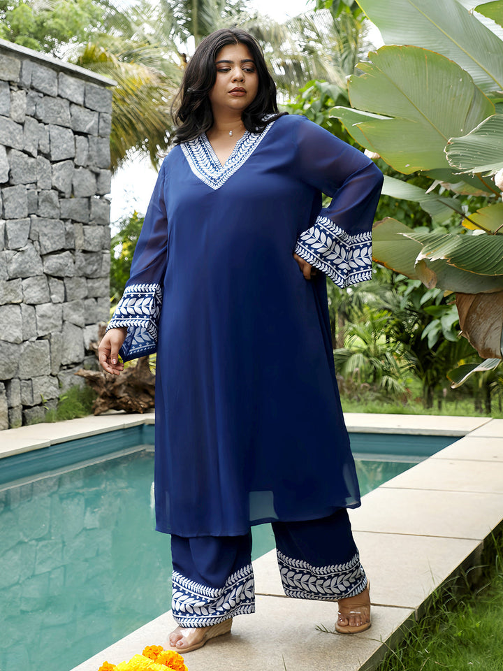 Indie Leaf-Lined Imprint Kurta Set