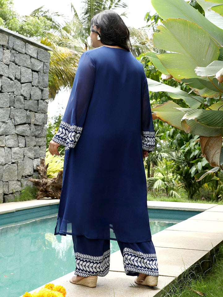 Indie Leaf-Lined Imprint Kurta Set