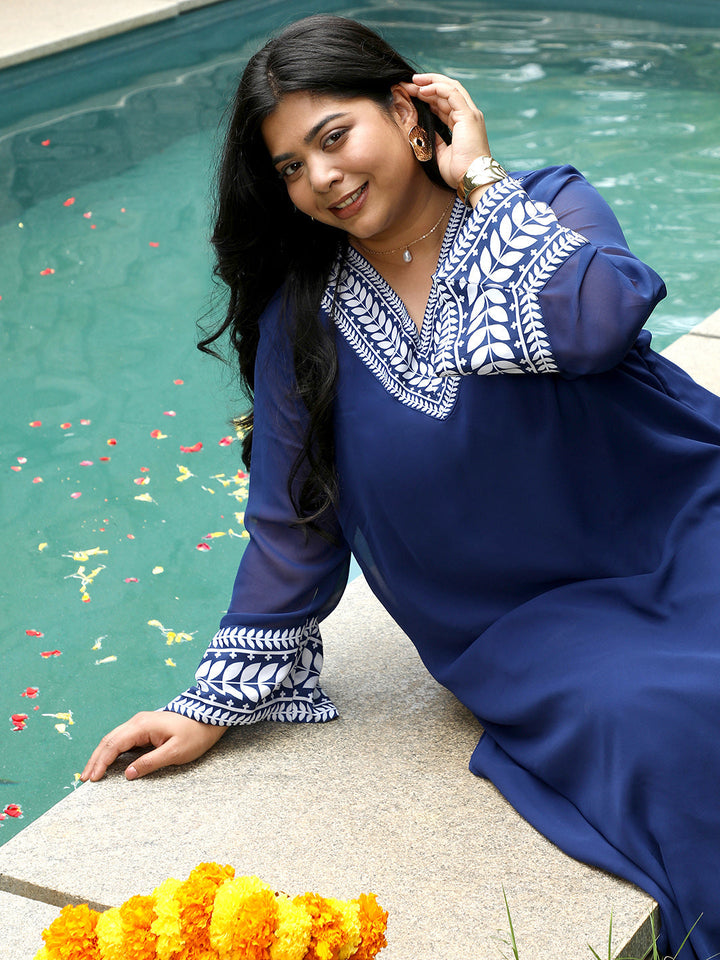Indie Leaf-Lined Imprint Kurta Set