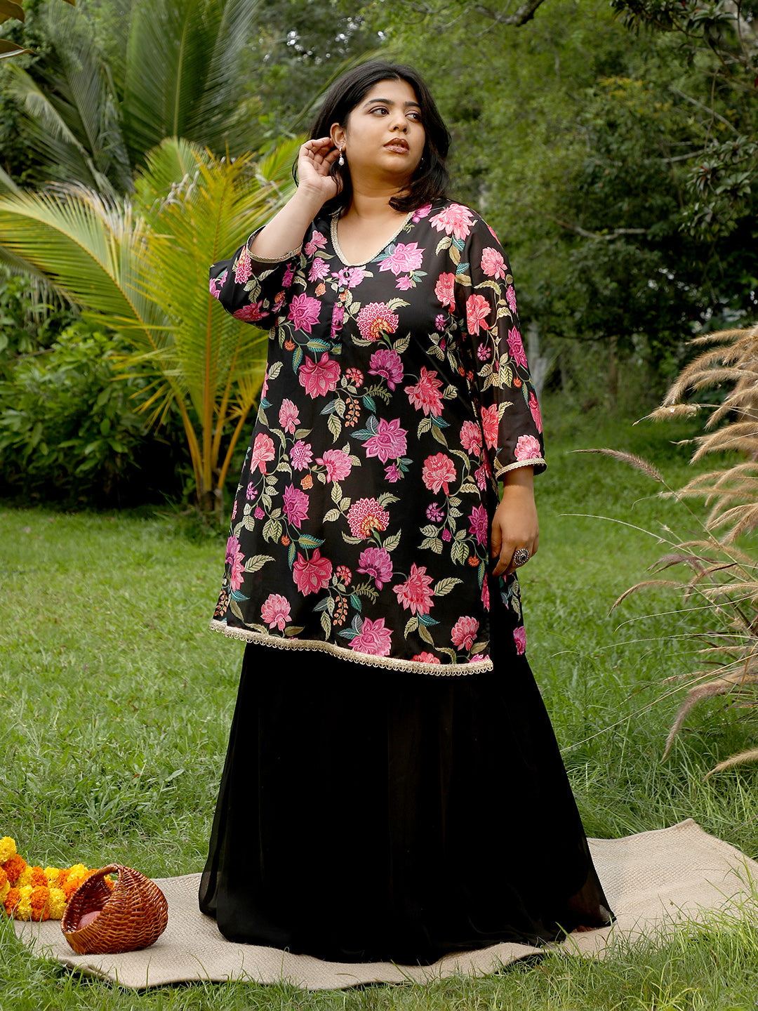 Botanical Cluster Kurti With Sharara & Dupatta