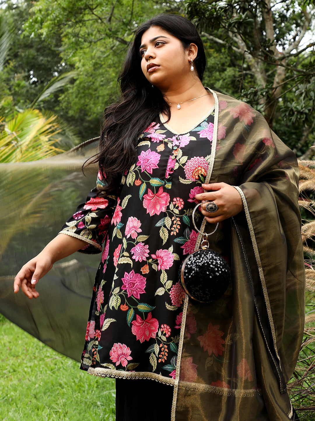 Botanical Cluster Kurti With Sharara & Dupatta