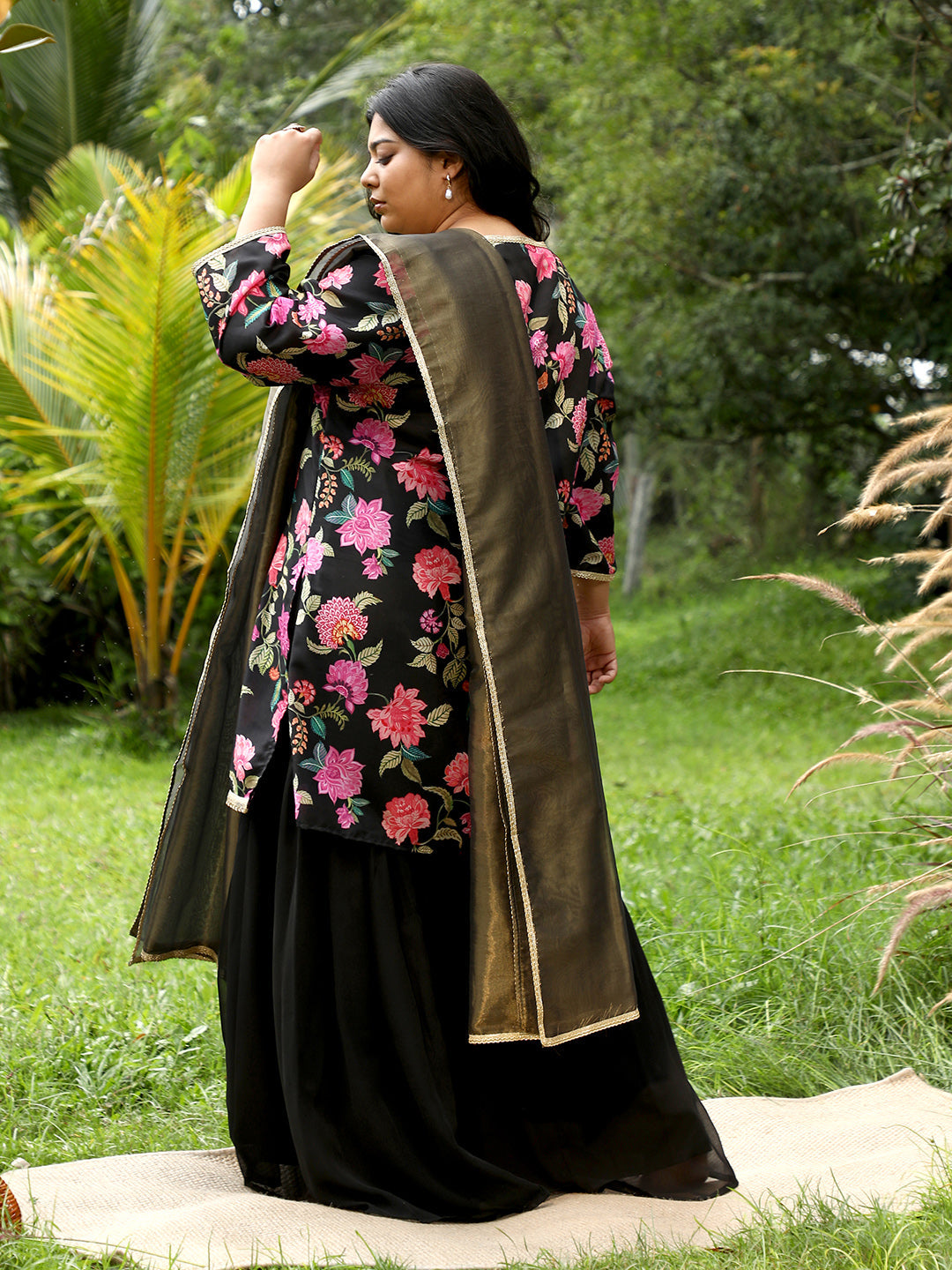 Botanical Cluster Kurti With Sharara & Dupatta